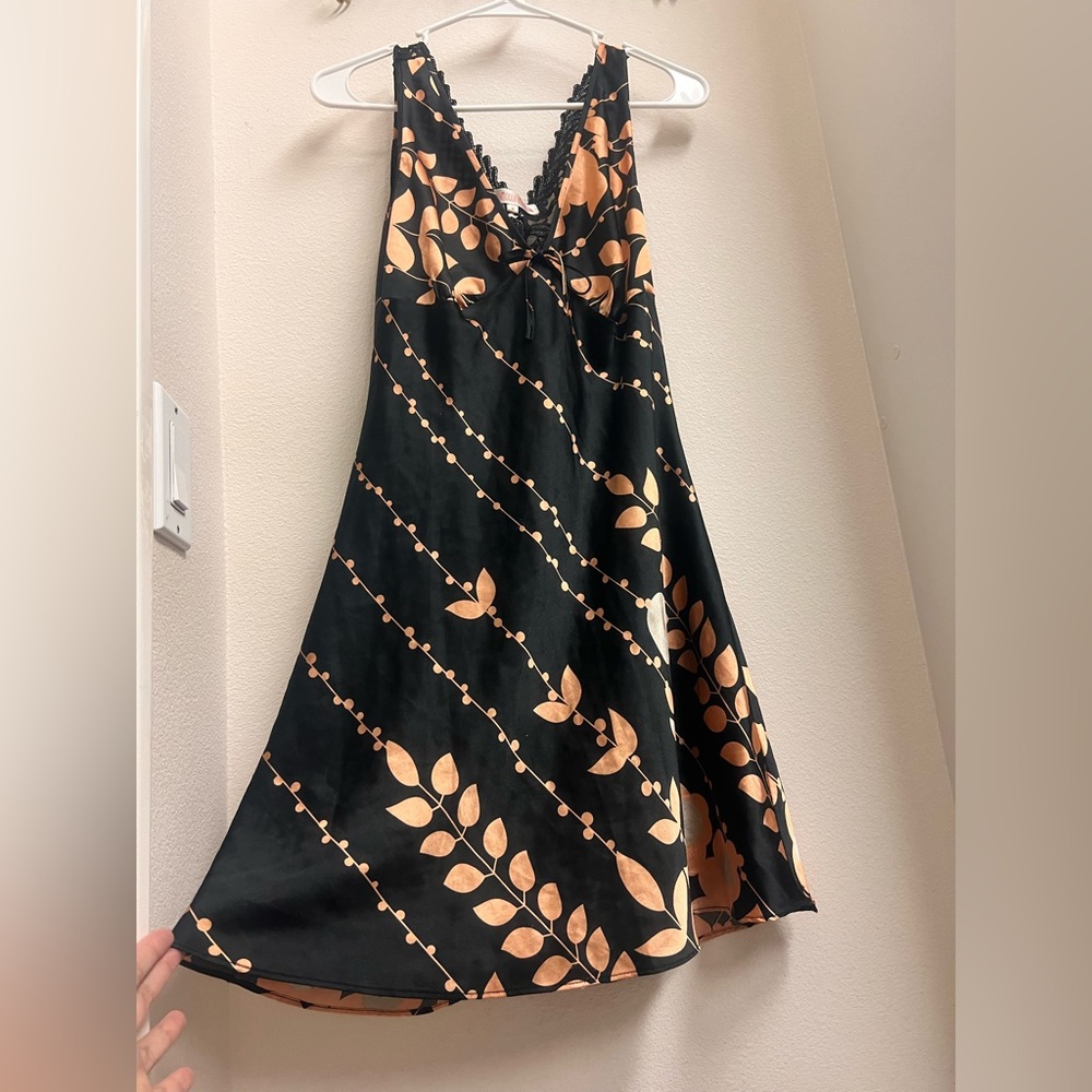 Bimeini women Silk pajama dress Medium Black sexy sleep wear lounge dress